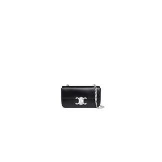 CLAUDE shiny cowhide leather chain shoulder bag black