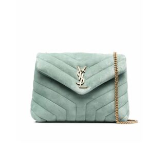 LOULOU SMALL CHAIN BAG IN ?Y? QUILTED SUEDE Green
