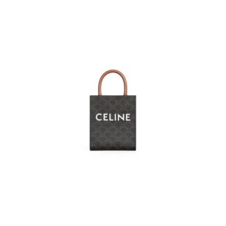 Mini Vertical Cabas Bag in Calfskin Leather with Logo and Print black