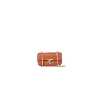 CLAUDE shiny cowhide leather chain shoulder bag Khaki
