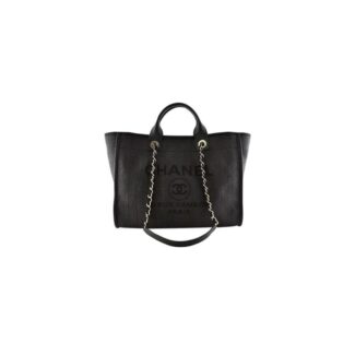Woven Straw Raffia Striped Medium Deauville Tote black
