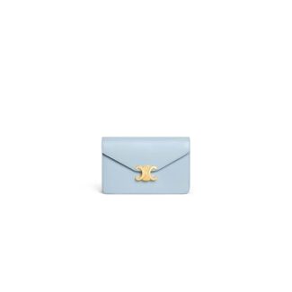 MARGO Shiny Calfskin Leather Chain Wallet Lake Blue